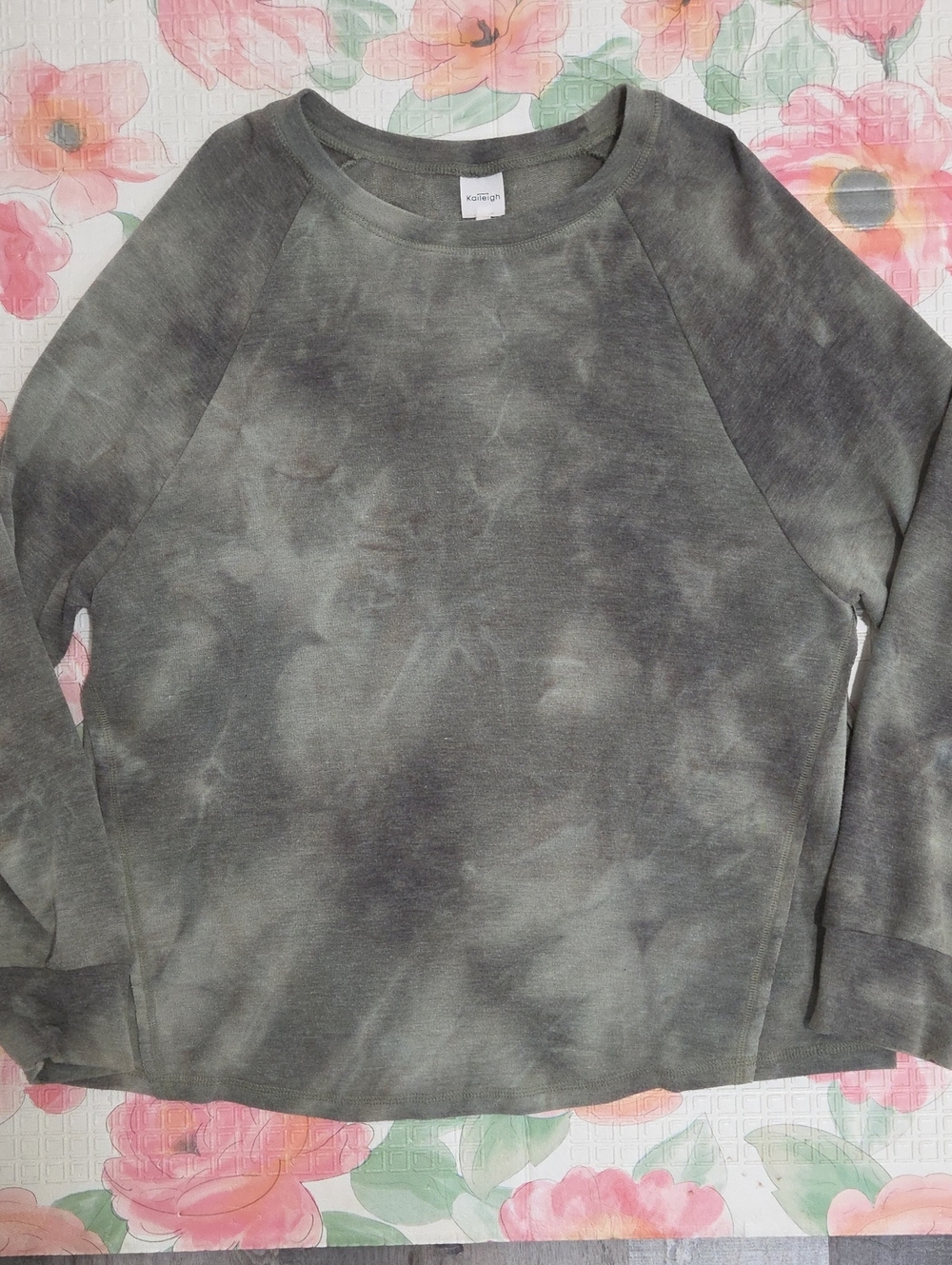 Kaileigh Olive Gray Tie-Dye Crew Neck Sweater